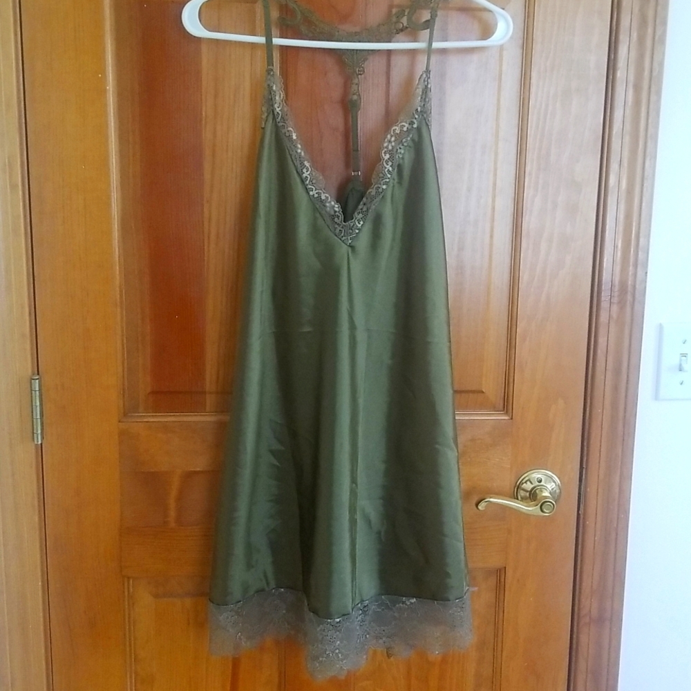 Green lace satin nightgown lingerie